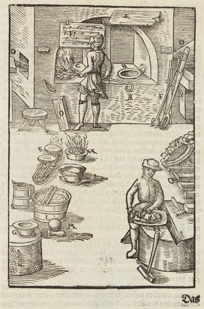 Purificación del mineral de plata por el fuego - Grabado extraído de Descripción de los minerales y los principales métodos de explotación minera, de Lazarus Ecker de Unbekannt