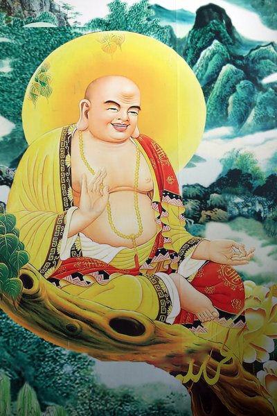Pagoda budista Quan The Am. Pintura de Buda sonriente. Danang, Vietnam de Unbekannt