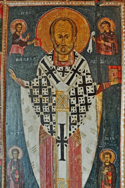 RUSIA, San Petersburgo, Icono de San Nicolás con escenas de su vida (Iglesia de San Nicolás en Ozerevo de Unbekannter Künstler