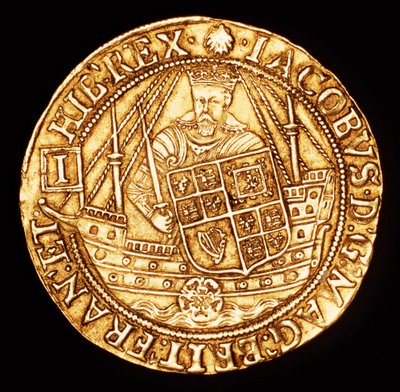 Moneda Rara, Inglaterra Espuela de Oro Ryal, Rey Jaime I en Barco con Escudo de Unbekannter Künstler