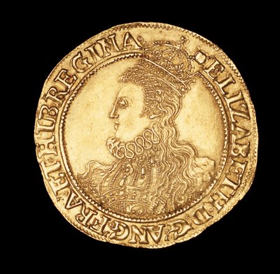Rara moneda inglesa, retrato de la reina Isabel I, libra de oro de Unbekannter Künstler