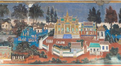 Frescos de Reamker adornan las paredes del complejo del palacio real de Phnom Penh, Camboya (foto) de Unbekannter Künstler