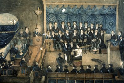 Recepción de un albañil en una logia, hacia 1820 (acuarela) de Unbekannter Künstler