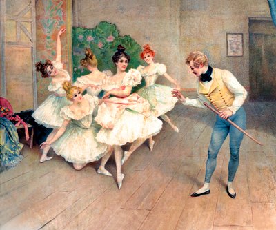 Ensayo de un espectáculo, profesor y bailarinas entre bastidores de Alec Hunter