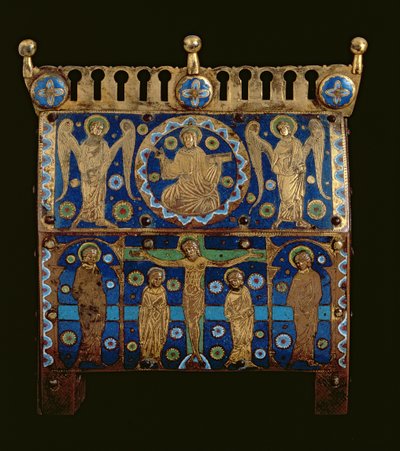 Arqueta relicario, decorada con placas de esmalte que representan la Crucifixión y la Apoteosis de Cristo, francesa, hecha en Limoges de Unbekannt