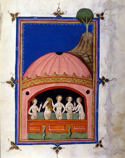 Representación de las termas Página del manuscrito "De Balneis Puteolanis" (Las termas de Pozzuoli o Pozzuoli) de Pietro da Eboli (Ebulo) (activo hacia 1196-1220) 1475-1500 de Unbekannter Künstler
