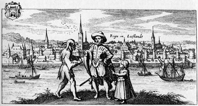 Riga - vista de la ciudad a orillas del río Daugava, c. 1700. de Unbekannter Künstler