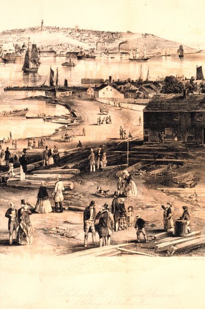 Detalle del cuarto derecho del grabado del puerto de Portland de Unbekannter Künstler