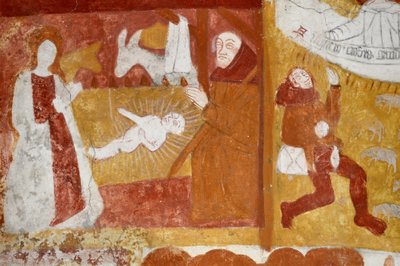 Arte románico: La Capilla de Santa Catalina, Voute en la brisa de la cuna, la Infancia de Cristo, la Pasión, el Juicio Final y Cristo en el Majestuoso. Frescos de la iglesia de Notre Dame d