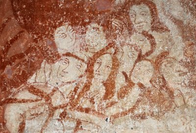 Arte románico: La Capilla de Santa Catalina, Voute en la brisa de la cuna, la Infancia de Cristo, la Pasión, el Juicio Final y Cristo en el Majestuoso. Frescos de la iglesia de Notre Dame d