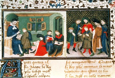 Roy 17 E III f.209r Maestro y alumnos, de 
