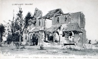 Ruinas de la iglesia del pueblo de Frise, Somme, Francia 1914-1918 (tarjeta postal) de Unbekannter Künstler