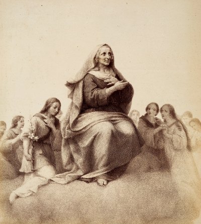 Santa Ana contempla satisfecha a su hija. Ilustración del Canto XXXII del Paradiso de La Divina Comedia de Dante Alighieri. Obra de Francesco Scaramuzza dedicada al Ayuntamiento de Florencia. de Unbekannter Künstler