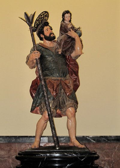 San Cristóbal - Estatua policromada, arte barroco de Unbekannter Künstler