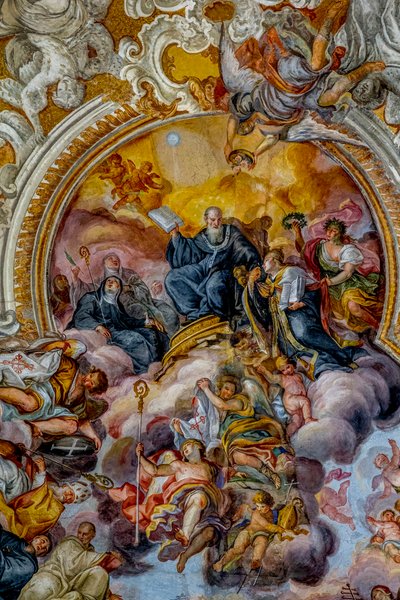 Iglesia de San Benedetto (San Benito), Catania, Sicilia (Italia). Detalle del fresco del techo (siglo XVIII). San Benito. de Unbekannt