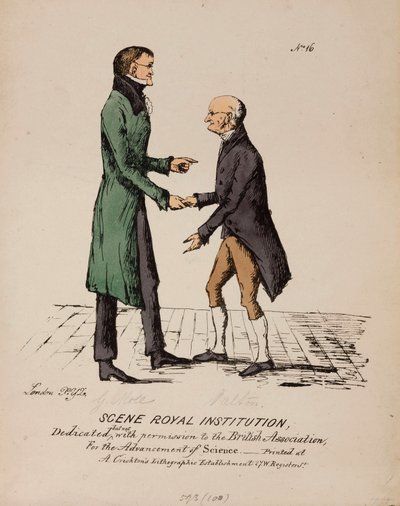 Escena de la Royal Institution: Gerrit Moll y John Dalton, c. 1831-1840 de Unbekannt