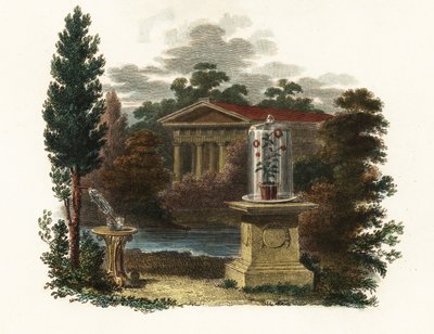 Invenciones científicas de Stephen Hales en un jardín.1802 (grabado) de Unbekannter Künstler