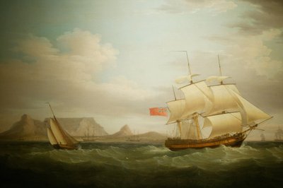 Barco frente a Ciudad del Cabo en Sudáfrica. Pintura. Museo Nacional de Cultura, Pretoria, Sudáfrica de Unbekannter Künstler