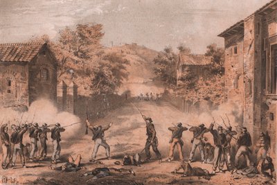Voluntarios sicilianos atacando puestos avanzados en el lado izquierdo de los napolitanos en Milazzo, Sicilia de William M. Timlin