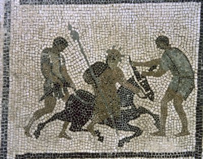 Sileno sobre un burro, detalle de un mosaico de Unbekannter Künstler