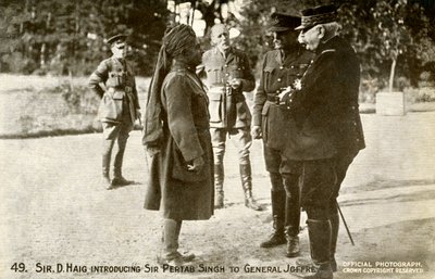Sir Douglad Haig presentando a Pertab Singh a Joffre de Unbekannter Künstler