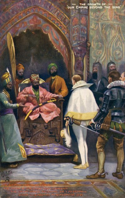 Sir J Mildenhall recibido por Akbar el Grande, a principios del siglo XX (tarjeta postal) de Unbekannter Künstler