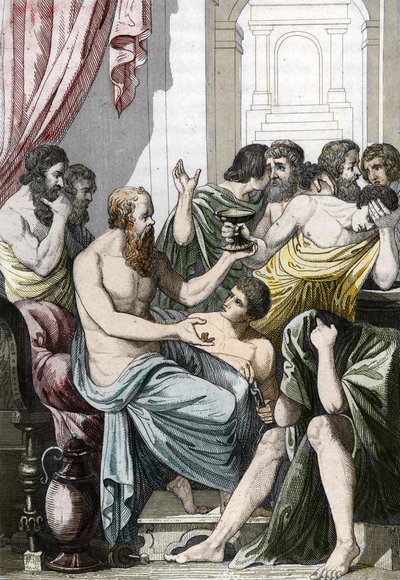 Sócrates condenado a beber cicuta (399 a.C.), finales del siglo XIX (Grabado) de Unbekannter Künstler