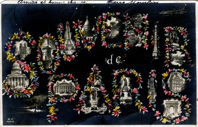 Recuerdo de París con diferentes monumentos de la ciudad - Postal fechada en 1905 de Unbekannt