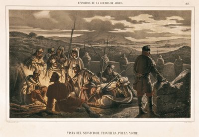 España. Guerra de África (1859-1860). El servicio nocturno de la trinchera (grabado) de Unbekannter Künstler