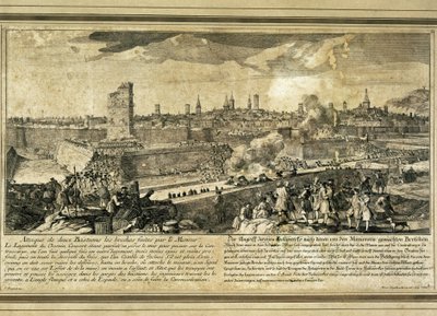 España : Guerra de Sucesión (1714). Asedio de Barcelona (grabado) de Unbekannter Künstler