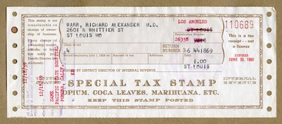Sello de Impuesto Especial para Opio Médico, Hojas de Coca y Marihuana de Unbekannt