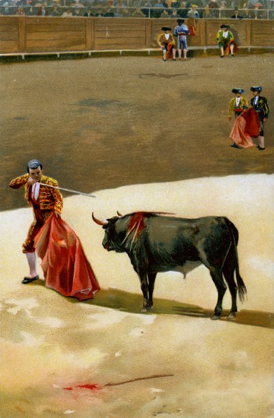 Deporte. Tauromaquia. El Matador clavando la espada: la estocada. Ilustración, Alemania, c.1920. de Unbekannter Künstler