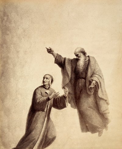 San Bernardo indica a Dante la Rosa de los bienaventurados donde se sienta Beatriz. Ilustración del Canto XXXI del Paradiso de La Divina Comedia de Dante Alighieri. Obra de Francesco Scaramuzza dedicada al Ayuntamiento de Florencia. de Unbekannter Künstler