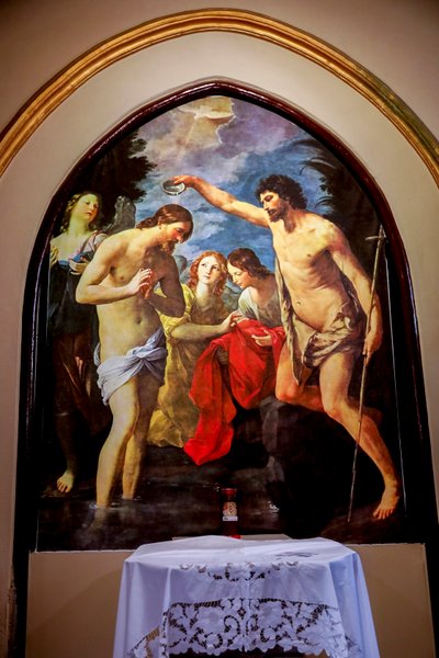 Iglesia de los apóstoles San Pedro y San Pablo, Palermo, Sicilia, Italia. Bautismo de Cristo, copia de una pintura de 1623 de Guido Eni de Unbekannt