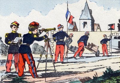 Acechadores. Grabado en "Alphabet militaire enfantin". Imágenes de Pont-a-Mousson, circa 1890. 20 páginas de Unbekannt