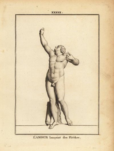 Estatua de Eros, dios griego del amor, desnudo con carcaj, lanzando flechas invisibles con un arco invisible de Unbekannt