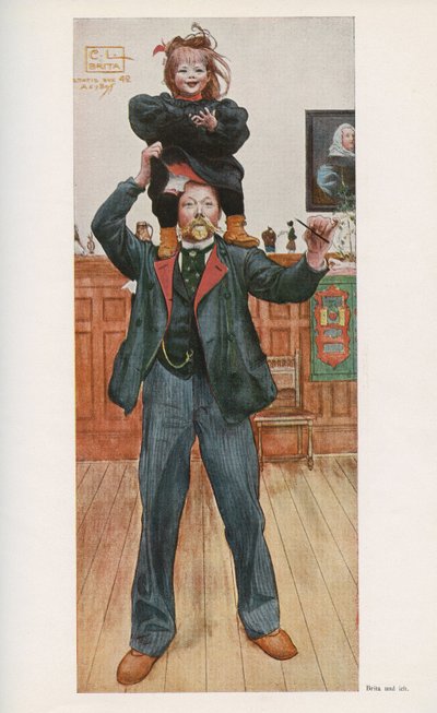 Ilustrador sueco Carl Larsson (1853-1919) con su hija Brita. Acuarela de 