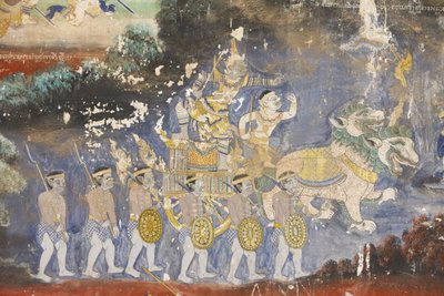 Pagoda de Plata. Este mural representa escenas del Reamker, la versión camboyana del poema hindú Ramayana, Phnom Penh, Camboya de Unbekannt
