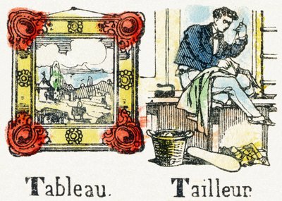 T - Tableau Tailleur - Alfabeto de entretenimiento infantil c.1890 (litografía) de Unbekannt
