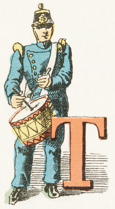 T - Tambor - Alfabeto Infantil, Ediciones Gordinne 1920 (grabado) de Unbekannt