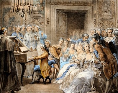 El compositor austriaco Wolfgang Amadeus Mozart (1756-1791) a la edad de 14 años interpretando de memoria el "Miserere" de Gregorio Allegri. de Unbekannter Künstler