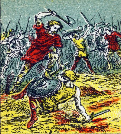 La Batalla de Vouillé en la que Clodoveo I derrotó a los visigodos en 507. Grabado en "Histoire de France". Serie de imágenes publicitarias publicadas en nombre de Louit, 24 rue d