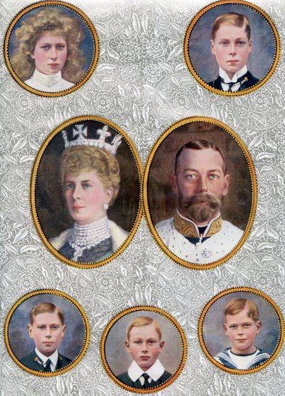 La Familia Real Británica en 1910. Desde arriba a la izquierda, la Princesa Mary, Princesa Real y Condesa de Harewood,1897 1965. El Príncipe de Gales, más tarde Eduardo VIII de Unbekannter Künstler