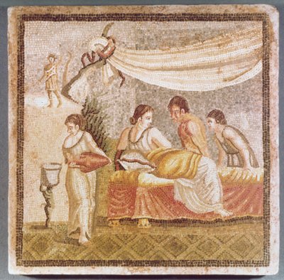El mosaico de Centocelle que representa a una mujer reclinada atendida por sirvientes, copia de un original griego de Unbekannt