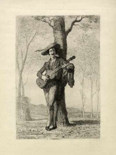 El guitarrista, Francia, c.1870 (grabado) de Unbekannter Künstler