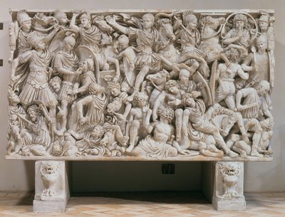 El sarcófago Ludovisi con representación en alto relieve de los romanos luchando contra los bárbaros, 250-80 d.C. de Unbekannt