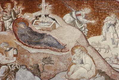 La Natividad, del Monasterio de Chora, bizantino, c.14 siglo (detalle) de Unbekannt