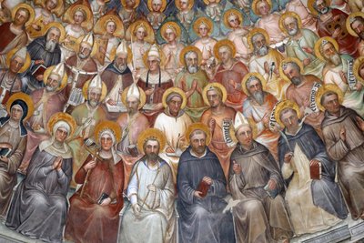 El Baptisterio de Padua. Frescos del techo del siglo XIV por Giusto de Menabuoi. El Paraíso. Cristo bendiciendo con patriarcas, profetas y santos. Detalle. Padua. Italia. de Unbekannt