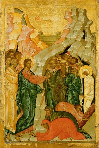 La resurrección de Lázaro, icono ruso, Escuela de Novgorod de Unbekannt