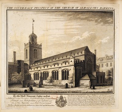 La perspectiva sureste de la iglesia de All Hallows Barking de Unbekannter Künstler